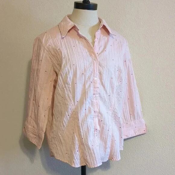 Lemon Grass Studio pink flowy button down blouse size Medium - Picture 4 of 4